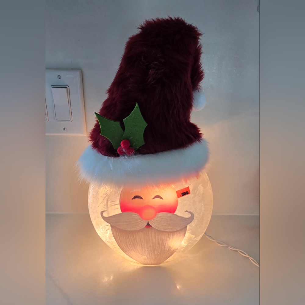 Gerson And Company Electric Lighted Glass Santa Head‎ Fabric Hat 13 In NWT